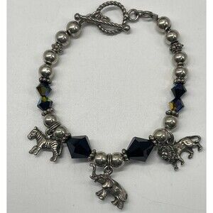 Sterling Silver Bead Made With Swarovski  Crystal Animal Charm Bracelet Handmade